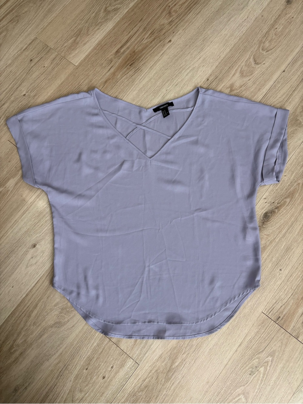 Forever 21 Pastel Purple Criss Cross Short Sleeve Women Blouse Medium